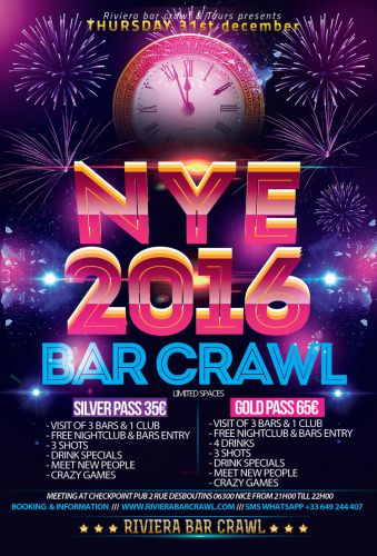 Soirée Bar Crawl Nouvel an 2016 à Nice