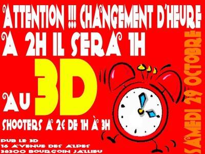 Crazy Bar de 1h à 3h au Pub le 3D, attention changement d’heure