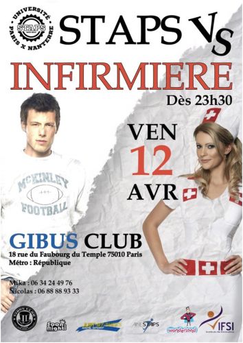 BDE Staps vs Infirmière – Au Gibus – Vend 12 avril !