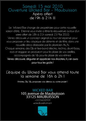 Ouverture WICKED BAR / Apéro Offert!!!