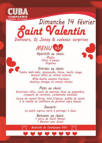 Soirée St-Valentin Dimanche 14 février au Cuba Compagnie restaurant Paris Bastille