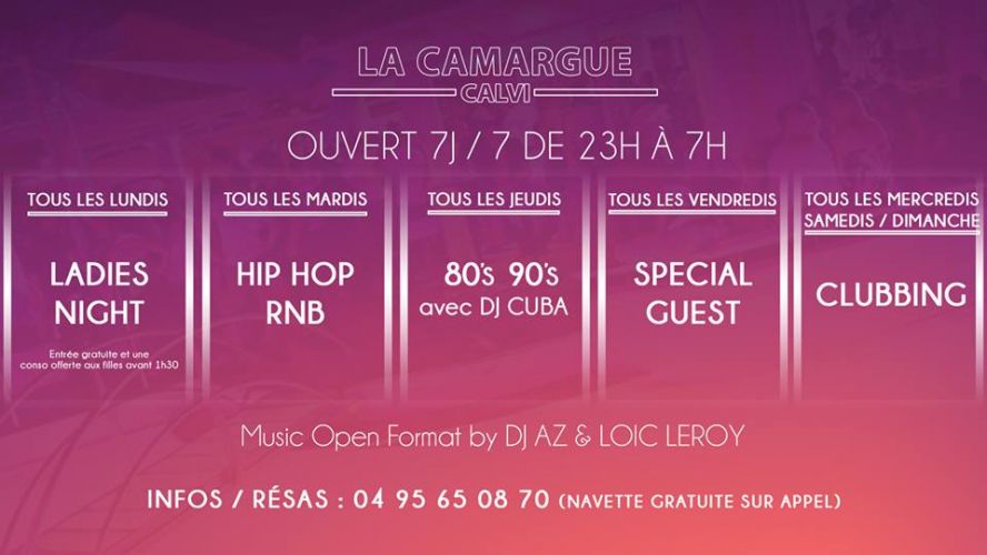 Lundi : Lady’s Night (entrée gratuite pour les filles avec une conso offerte jusqu’à 1h30)