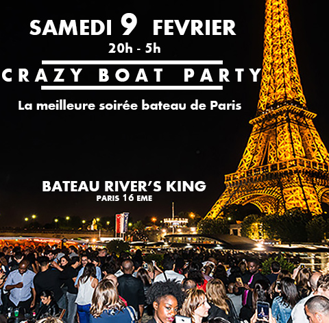CRAZY BOAT (CROISIERE, OPEN BAR, BUFFET, FILLE=GRATUIT, 2 AMBIANCES, TOUR EIFFEL, TERRASSE, MOJITOS)