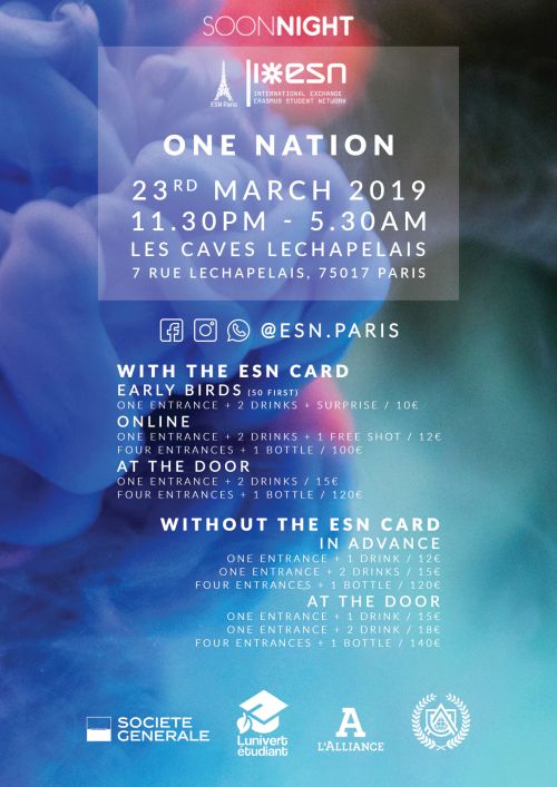 One Nation – Erasmus Party by ESN Paris
