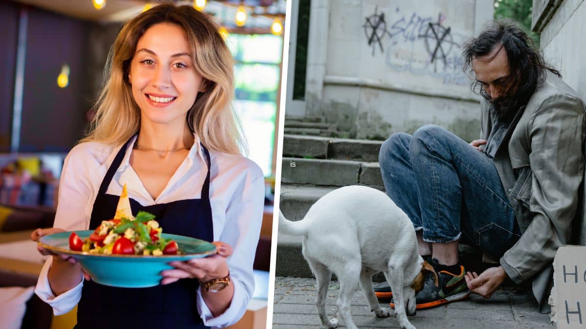 Cette jeune serveuse nourrit un SDF et s'aperçoit juste après que c'était un contrôle de la direction du restaurant !