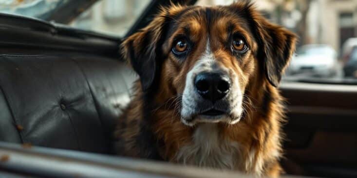 Chien coincé dans une voiture
