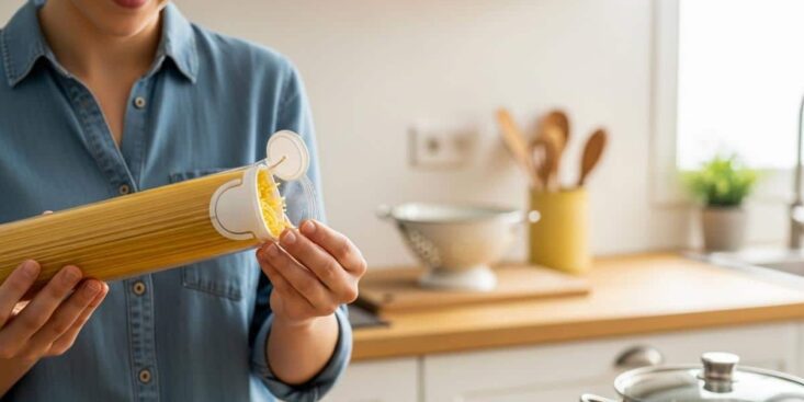 Soonnight.com -Spaghettis: l'astuce du paquet pour doser 1 part et refermer la boîte en 2 secondes