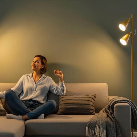 Lepointdujour.fr - Lampadaire LIDL à 17 €: son abat-jour crée une lumière cosy et transforme l’ambiance du salon