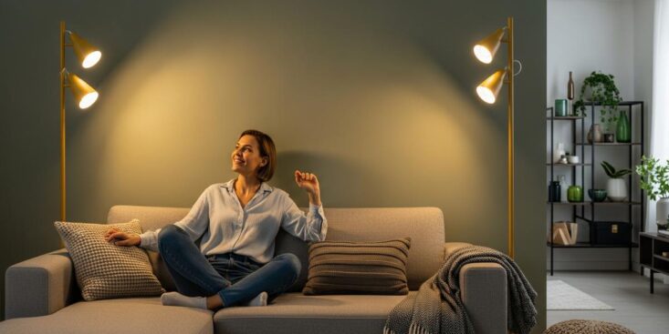 Lepointdujour.fr - Lampadaire LIDL à 17 €: son abat-jour crée une lumière cosy et transforme l’ambiance du salon