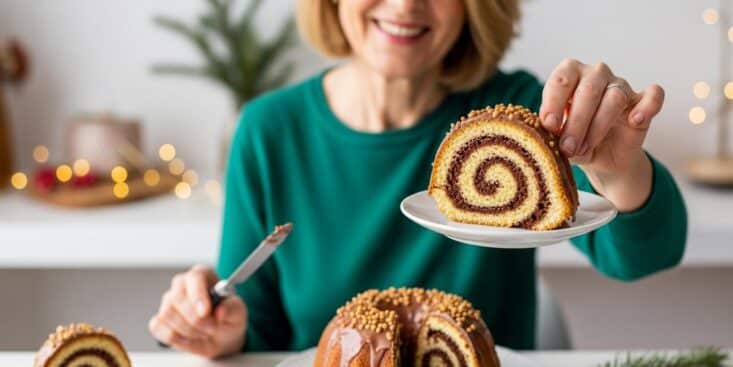 Soonnight - Bûche roulée chocolat-noisette : la recette fondante et croquante prête en 30 minutes pour les Fêtes