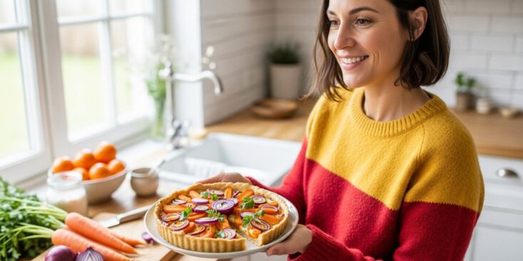 Soonnight - Tarte carottes-oignons rouges : fondant croustillant et couleur en hiver, prête en 15 minutes