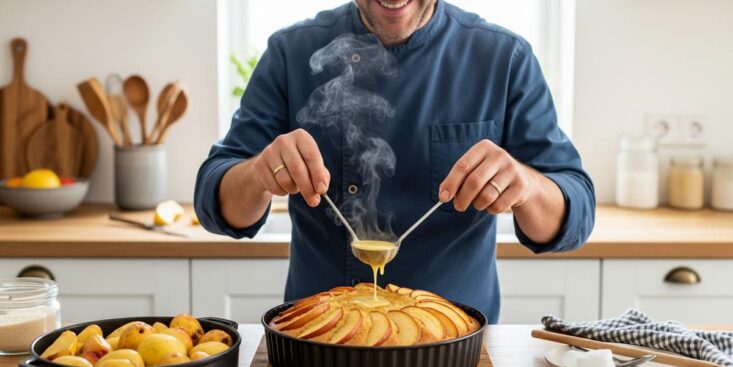 Soonnight - Gâteau aux pommes : le beurre chaud crée une croûte caramélisée et un cœur fondant