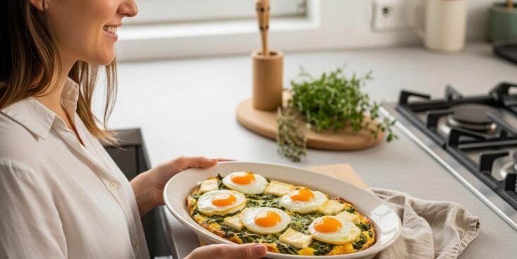 Soonnight - Œufs au four aux épinards et fromage frais prêts en 15 minutes: dîner veggie sans stress