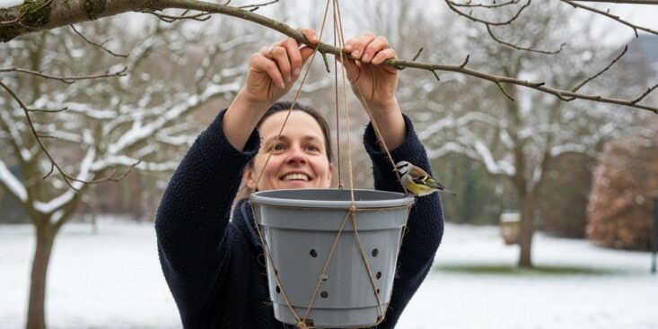 mcetv - Oiseaux : un simple pot en plastique suspendu les protège du froid sans rien dépenser