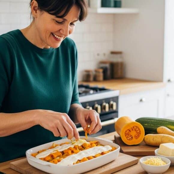 SoonNight - Gratin butternut et patate douce : préparez-le la veille pour un plat fondant et doré en 40 minutes