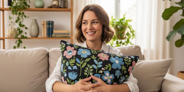 SoonNight - IKEA lance un coussin brodé floral à 19,99 € pour donner un style vintage à votre salon ce printemps