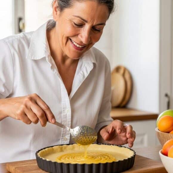 SoonNight - Tarte aux fruits : saupoudrez de la semoule fine sur la pâte pour éviter qu'elle ne détrempe