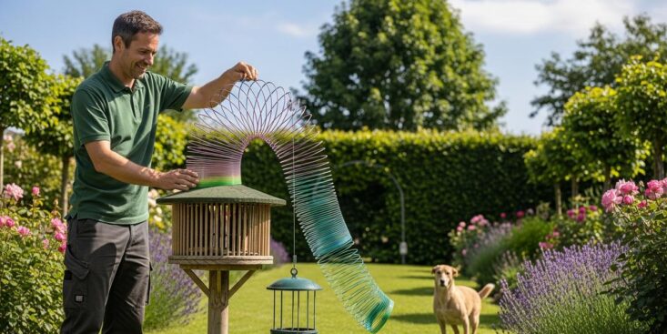 SoonNight - Un Slinky sur votre poteau empêche les écureuils de vider la mangeoire à oiseaux