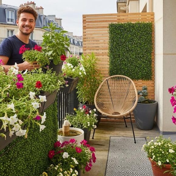 SoonNight - Balcon en béton exposé aux voisins : cette astuce mur végétal et clôture crée un cocon intime en 3 jours pour 1 400 €