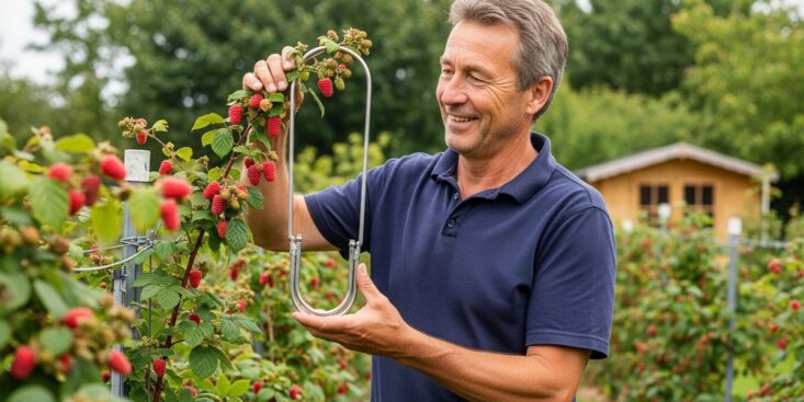 Conseil de jardiniers : ce cintre en métal tordu en U protège vos framboisiers des pluies de mai sans abîmer les tiges