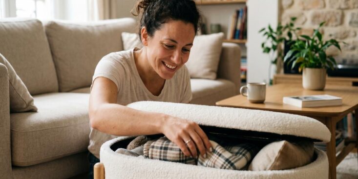 Soonnight - Ce pouf Action à 16,95 euros règle en silence le problème de rangement que tout le monde a dans son salon