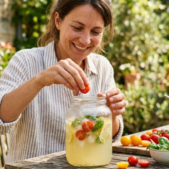 SoonNight - Elle glisse des tomates cerises et du basilic dans sa limonade maison et cette boisson devient le hit rafraîchissant de l'été