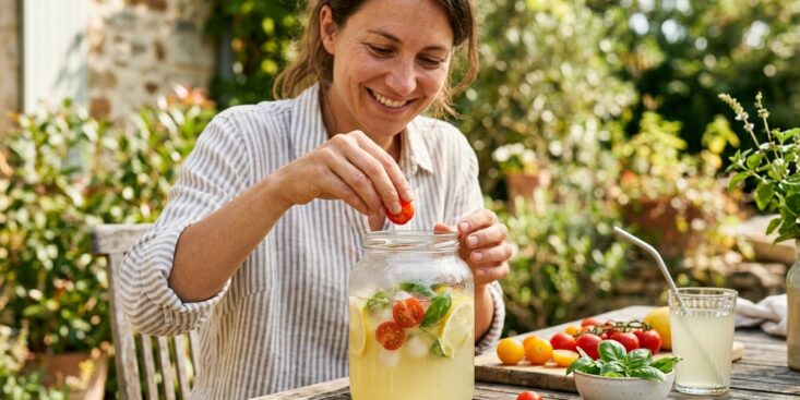 SoonNight - Elle glisse des tomates cerises et du basilic dans sa limonade maison et cette boisson devient le hit rafraîchissant de l'été