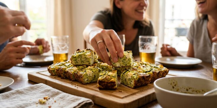 SoonNight - Ce cake courgette, feta et menthe se tranche en bouchées et vide le plateau apéro plus vite que prévu