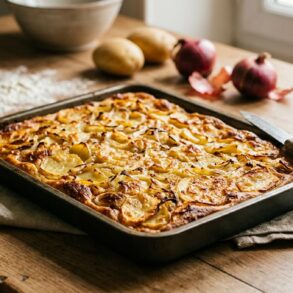 SoonNight - Cette recette italienne troque les courgettes contre pommes de terre et oignons pour une scarpaccia dorée et croustillante