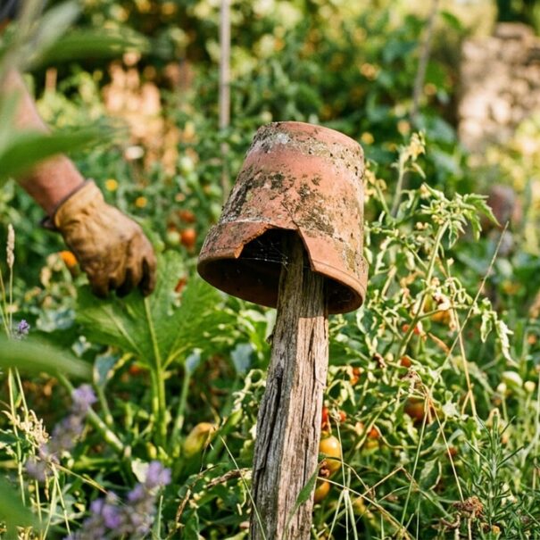 SoonNight - Ce pot retourné sur un piquet en bois cache un refuge vital, surtout ne le déplacez pas avant la fin de l'été