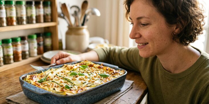 SoonNight - Ces lasagnes de courgette au chèvre et pignons remplacent la pâte par des lamelles fondantes et changent tout