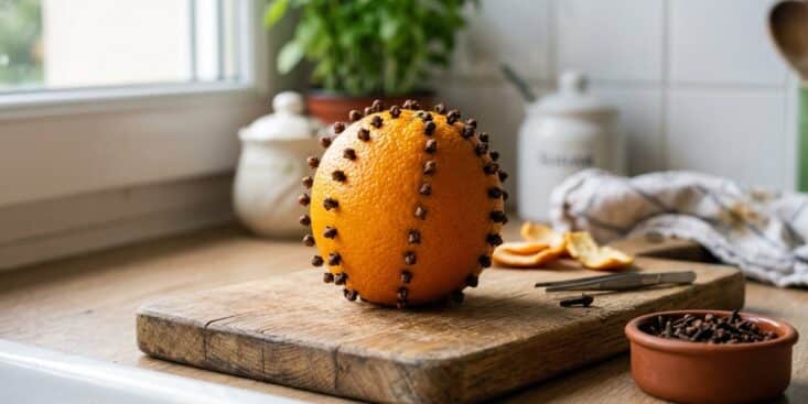 SoonNight - Cet agrume pique de clous de girofle chasse les moucherons de la cuisine en quelques heures, et il decore le plan de travail