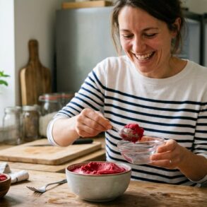 SoonNight - Sans sorbetière ni matériel pro, cette recette facile de sorbet framboise se prépare avec 4 ingrédients et un simple congélateur