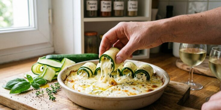 SoonNight - Hervé roule ses courgettes sur un lit de fromage fondu et signe la recette gourmande qu'on refait tout l'été