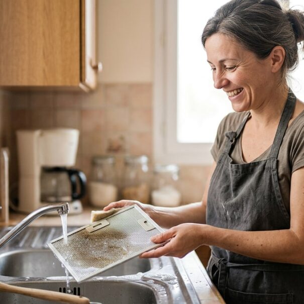 SoonNight - Cette grille de hotte de cuisine plongée une nuit dans ce bain se dégraisse toute seule, sans frotter