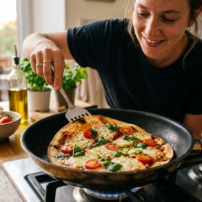SoonNight - Cette pizza tortilla à la poêle prête en 5 minutes devient la recette rapide des soirs à 30 °C