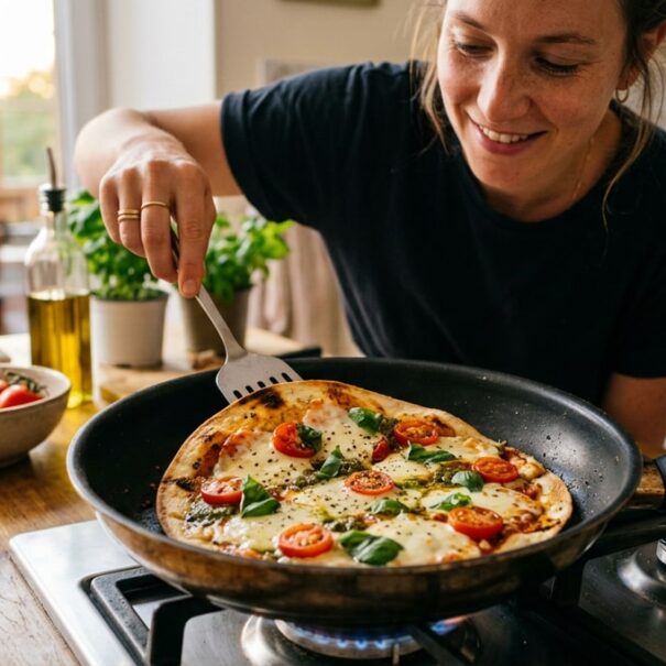 SoonNight - Cette pizza tortilla à la poêle prête en 5 minutes devient la recette rapide des soirs à 30 °C