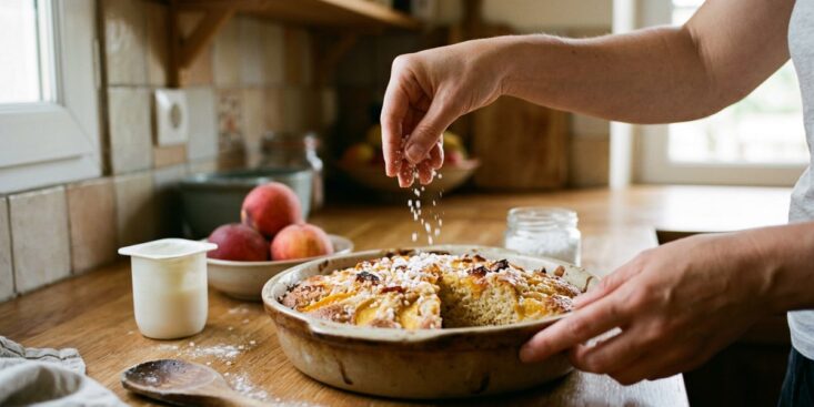 SoonNight - Ce gâteau au yaourt aux pêches devient irrésistible grâce à un détail tout simple