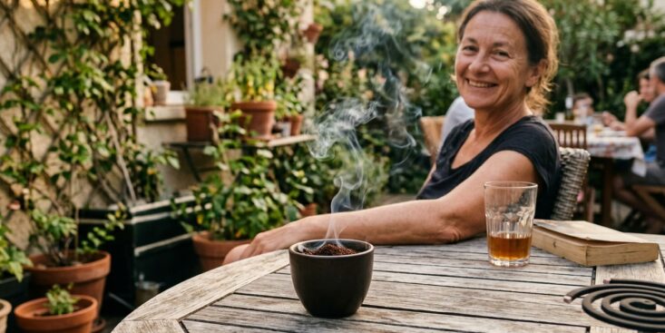 SoonNight - Ce marc de café brûlé en coupelle fait fuir les moustiques tigres de la terrasse