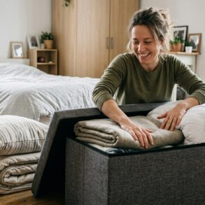 SoonNight - J'ai testé ce banc de rangement Action à 11,95€ qui avale couettes et coussins