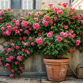 SoonNight - Ce rosier grimpant en pot transforme un mur gris en rideau de fleurs parfumées