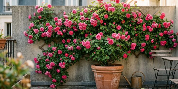 SoonNight - Ce rosier grimpant en pot transforme un mur gris en rideau de fleurs parfumées