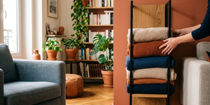 SoonNight - Ce rangement vertical remplace le plaid jeté sur l'accoudoir et change tout au salon