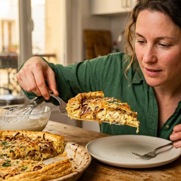 Soonnight - Tarte aux oignons express : la base crémeuse moutardée sous le fromage que personne ne devine