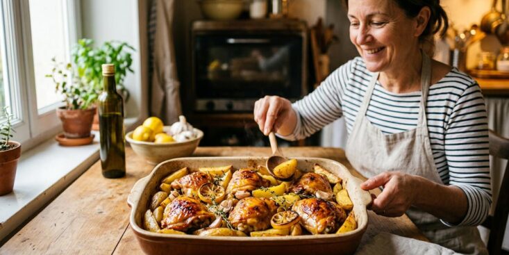 Soonnight - Ce poulet au citron et au miel laqué sur ses pommes de terre dorées fait tout le dîner en un seul plat