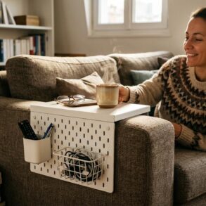 Soonnight - Cette tablette IKEA à 10 € se clipse sur l'accoudoir et remplace la table basse dans un petit salon