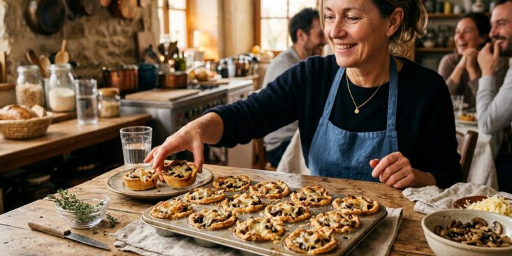 Soonnight - Ces mini tartelettes apéro sont une recette facile qui fait fondre la tablée : comté, champignons et thym