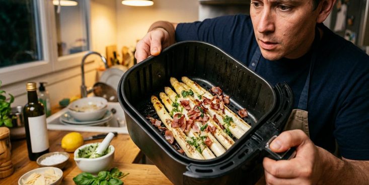 Soonnight - Dani García fait ses asperges et jambon à l'airfryer en 15 minutes et le résultat bluffant